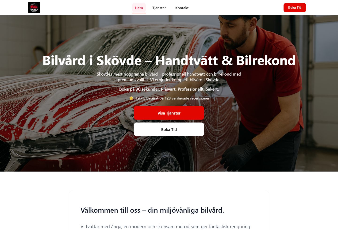 Skärmbild från Glansig Bilvård Skövde